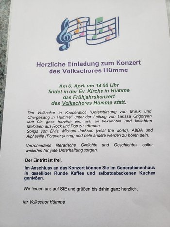 Fr&uuml;hjahrskonzert des Volkschores H&uuml;mme