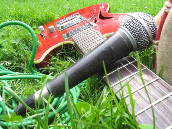 Gitarre auf Rasenst&uuml;ck